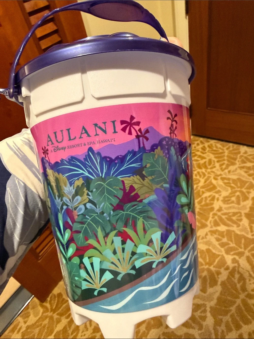 Disney Aulani Exclusive Purple and White Stitch Tropical Popcorn Bucket